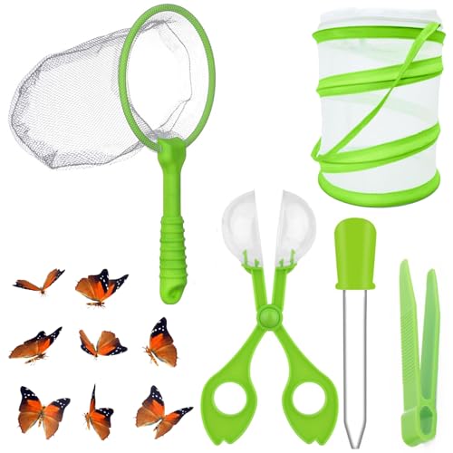 Kit de 5 piezas de mariposas con orugas vivas, kit de oruga a mariposa, juego de atrapador de insectos, incluye red de mariposas y herramientas de captura de insectos, perfecto para aventuras al aire