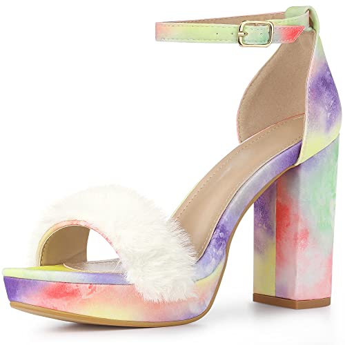 Perphy Sandales à talons épais en fourrure Tie Dye pour femme, jaune, 40 EU Cover