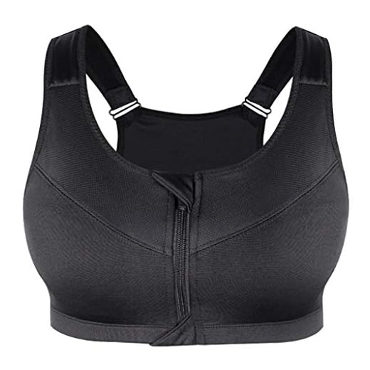 Baoblaze Sutiã Esportivo Feminino com Zíper Push Up Sutiã Fitness Top Esportivo Acolchoado de Corrida para Ginástica - XL preto