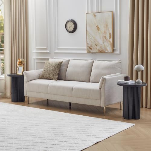 Image of Small Sofa Side Table Set of 2, Fluted Accent Pedestal End Table, Wood Round Night Stand, Farmhouse Bed Side Table Drink Tables for Living Room, Small Spaces (Black-2PCS)