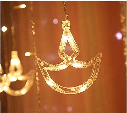 Image of URM Enterprises Warm White Diya /Diwali Light Curtain, Led String Lights with Pack of 12 Hanging Diyas, 8 Flashing Modes, Decoration