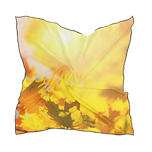 ZANSENG Foulard en soie de polyester doux pour femmes, 23,62"x 23,62" grand carré imprimé jaune feuilles d'érable d'automne écharpe en soie sélective Cover