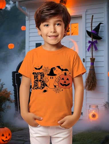 Boys Halloween Shirt Toddler Pumpkin T-Shirts Kids Ghost Short Sleeve Tee Tops 2025 (3-10 Years)4