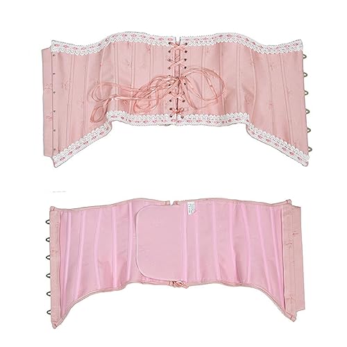 Pink Corset Waist Belt for Womens, Wide Lace Up Back Waspie Belt for Dresses Waist Trainer Corsets, As Show3