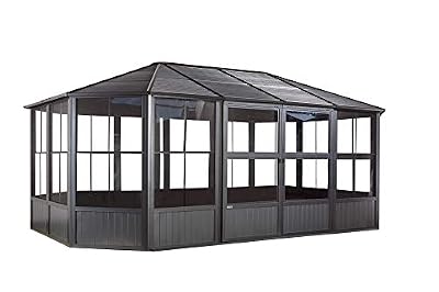 Sojag 12' x 18' Outdoor Charleston Aluminum Solarium Sunroom with Mosquito Net, Dark Gray