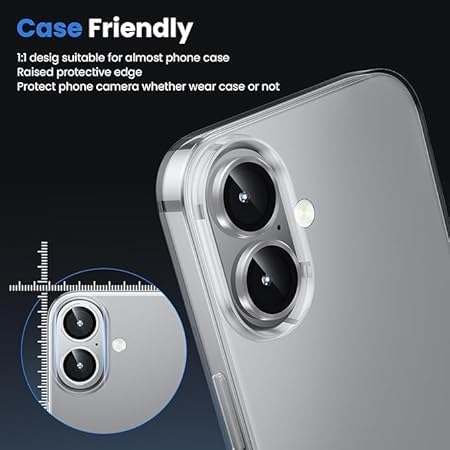 Image of for iphone 16 /16 Plus camera lens protector Tempered Glass Aluminum Alloy Ring with Camera Cover (Silver)