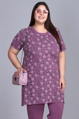 Image of RYSH Women's All-Over Printed Cotton Plus Size Longline T-Shirt with Pockets