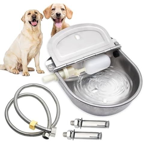 Automatic Water Bowl for Dog Large Size,Animal Drinking Water Bowl,Outdoor Dog Water Bowl,304 Stainless Steel Water Bowl with Float Valve, Drain Hole, Pipe,for Poultry and Livestock Cover