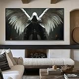 Archangel Canvas Wall Art, Michael Angel Canvas Wall Art, Warrior Angel Canvas Print, Archangel Picture Wall Decor, Large Modern Artwork, Wall Decor Living Room Bedroom (Black Framed, 36'x20'|92x52cm)