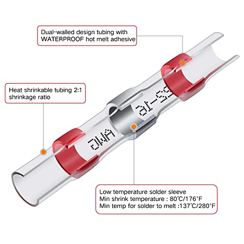 image for Qizpcer 100 Pcs Solder Seal Wire Connectors, 22-16 AWG Heat Shrink Sol