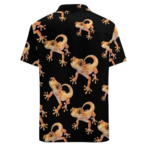 Watercolor Cute Crested Gecko Hawaiian Shirts for Men Short Sleeve Blouse Button Down Tee Top4