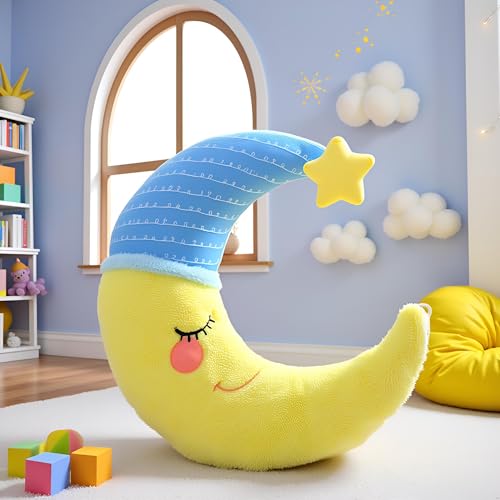 TRAVELKNOT Luna Peluche de Almohada de Peluche Forma de Luna Amarillo Suave Juguete Adecuado Cumpleaños Regalo para Niñas y Niños