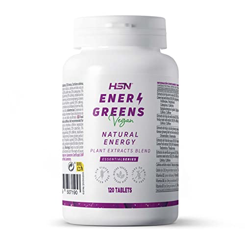 HSN Energreens 100% Energizante Natural | 120 Tabletas | Ingredientes Naturales: Té Verde + Ginseng + Guaraná + Yerba mate + Theobroma Cacao + Vitaminas B1 B2 B6 que Disminuyen el Cansancio y Fatiga