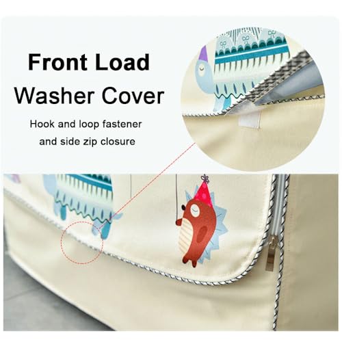 Odot Funda Lavadora Exterior Impermeable, Universal Antipolvo Cubierta para Lavadora y Secadora Carga Frontal, Funda de Protección Solar con Cremallera (Flor Beige,XL (8,5-10kg)) - imagen 5