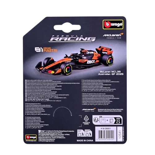 Bburago 1:64 Scale Race Formula McLaren MCL39 2025 miniatura 6