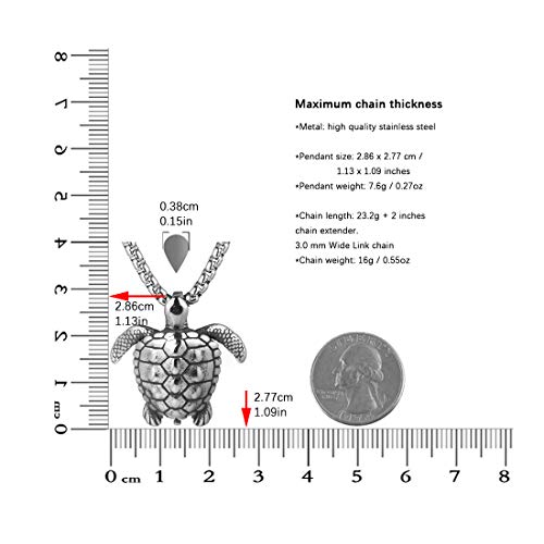 HZMAN Health Longevity Sea Turtle Stainless Steel Marine Life Pendant Men's Women's Beach Style Necklace 22 + 2 Inch Chain2