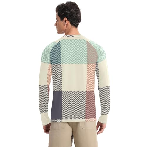 Buffalo Plaid Orange Men's Rash Guard Loose Type Elasticity Long Sleeve Sun Protection UPF 50+ Beach2