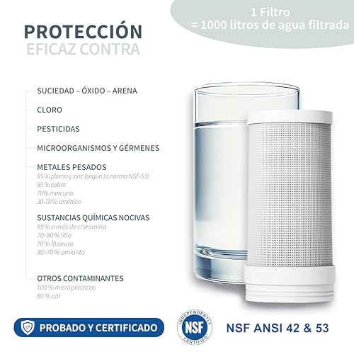 Miniatura 7 de Puramane: Filtro Agua Grifo, Purificador De Agua Con Carbón Activado, Filtro Uv, Pantalla Led, Filtro Antical Instantánea, Un Cartucho Incluido 1000 Litros