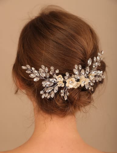 Teyglen Rhinestone Flower Bride Wedding Hair Comb Headband Red Blue Black Crystal Hair Pieces Headpieces Handmade Hair Accessories Bridal Side Hair Combs For Women Bride Girls (Silver-Royal Blue) #TOP1