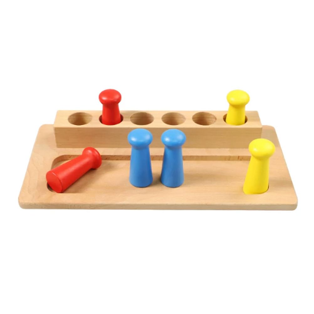 ttnmrc Montessori Color Cylinder Peg Board Toy, Wooden Sensory Peg Insert Set, Hand-Eye Coordination & Color Educational Toy