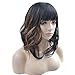BERON 14'' Short Curly Women Girl's Charming Synthetic Wig with Air Bangs Wig Cap Included (Black Mixed Brown)
