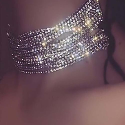 Reaky Choker-Halskette, Silber, Strass, mehrlagig, glitzernde Halsketten, Schmuck für Frauen (Silber), Einheitsgröße, Kristall