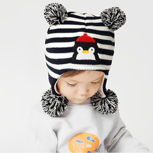 Baby Winter Hat Cute Bear Earflap Beanie Warm Fleece Lining Knit Cap Windproof Ear Protection Cap for Kids Age 0-34