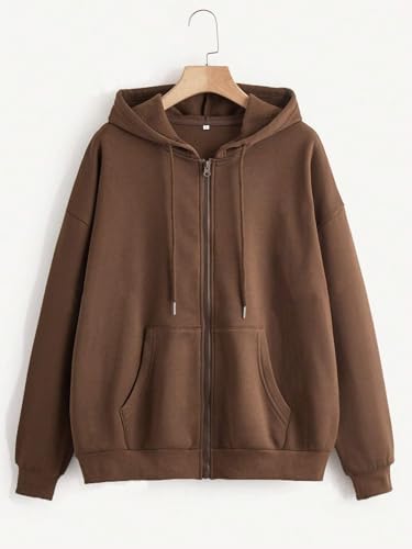 Image of Tagas Unisex Cotton Blend Solid Color Loose Fit Long Sleeve Drawstring and Zip Casual Hoodie| Zip Up Hoodie| Sweatshirt