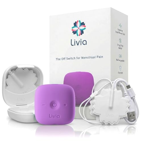 Image of Livia Menstrual Pain Relief Device, Lavender - Off-Switch for Period Pain - Portable & Discreet - Rechargeable, Up to 8 Hours Battery - Complete Kit with Stick-On Pads - The Go-to Travel Partner