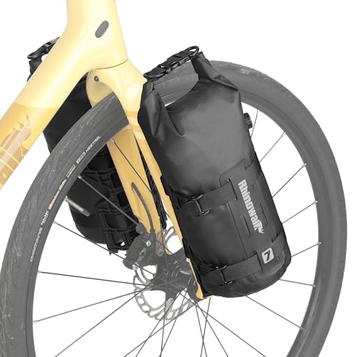 Rhinowalk Fahrrad Gepäckträgertasche Wasserdicht 4/7L Vorne Fahrradtasche für Gepäckträger Fahrrad Gabeltasche Rolltop Front Fork Bag Bikepacking