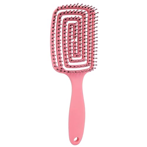 Image of Curved Vented Hair Brush for Fast Blow Drying, Professional Detangling Styling Brush for Wet & Dry Curly, Thick, Straight Hair for Women & Men (pink)