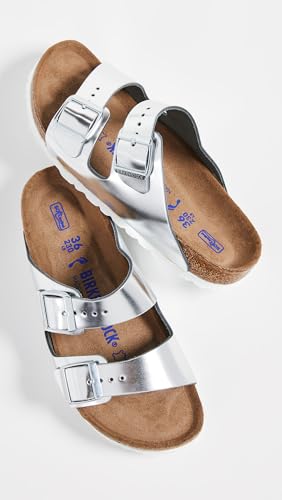 Image of Birkenstock Women's Arizona SFB Sandal, Metallic Silver, 6.5 Medium US
