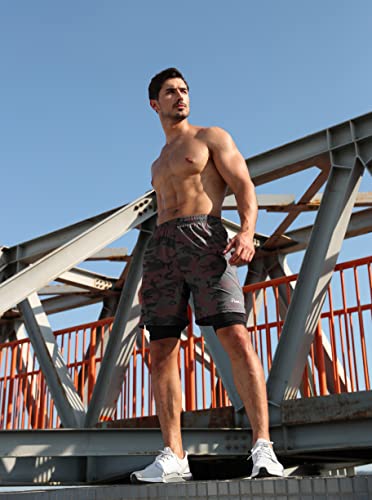 Image of Pudolla Men's 2 in 1 Running Shorts 5 inch Quick Dry Gym Athletic Workout Shorts for Men with Phone Pockets