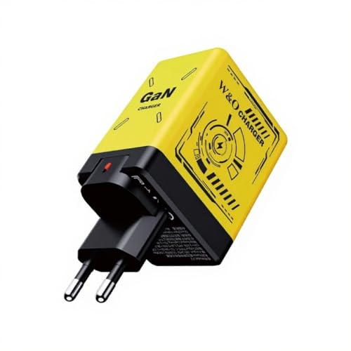 ofottofo Chargeur Rétractable 2 en 1, Chargeur USB C Rapide avec Fiche Euro-jauge, 20W Chargeur Rapide Compatible avec iPhone iPad Android Tablette Ordinateur(Jaune)