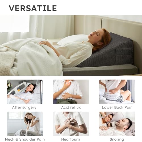 Image of Bedluxe Wedge Pillow, 10 inch Bed Wedge Pillow, Elevated Body Pillow for Back Support, Acid Reflux, Leg, Neck Pain, Snoring, Triangle Pillow Wedge - Cooling Memory Foam Top, Dark Grey