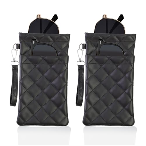 Image of Double Eyeglass Case Soft Dual Glasses Case for Women Men Travel Squeeze Top Sunglasses Cases Eyeglasses Pouch