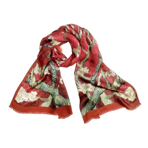 100% Mulberry Silk Scarf for Women, Silk Hair Scarf, Famous Art Design Silk Head Scarf Printed 16