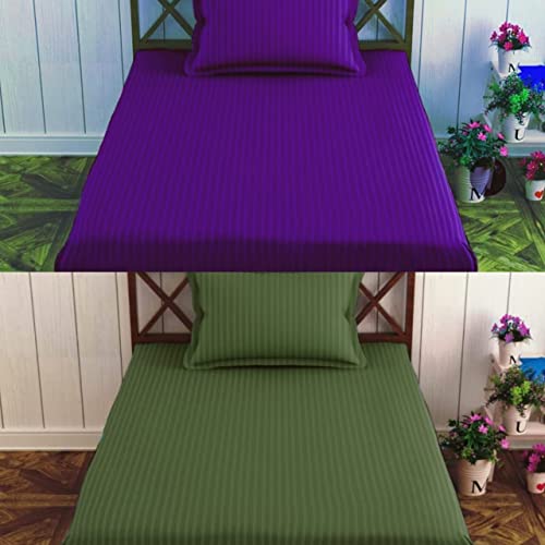 Image of Prime Collection 250 TC Combo Pack of 2 Single Sized (90x60) Satin Striped Bedsheet with 2 Pillow Cover Long Lasting Single Bedsheet for Hotel, Hospital and Home Use