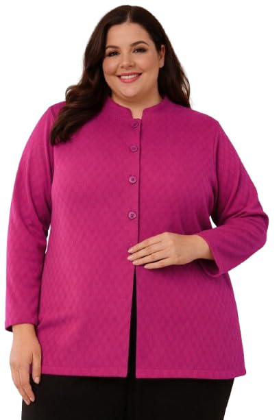 urban rock Women Plus Size Sweater Cardigan – Long Sleeve Button Front Textured Knit Winter Sweater with Mandarin Collar with Side Pocket-picture-0