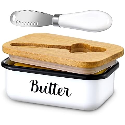 Butter Dish with Lid and Butter Curler Knife for Countertop - Unbreakable Metal Keeper Container with High-quality Double Silicone Sealing, for Kitchen Farmhouse Decor Cover