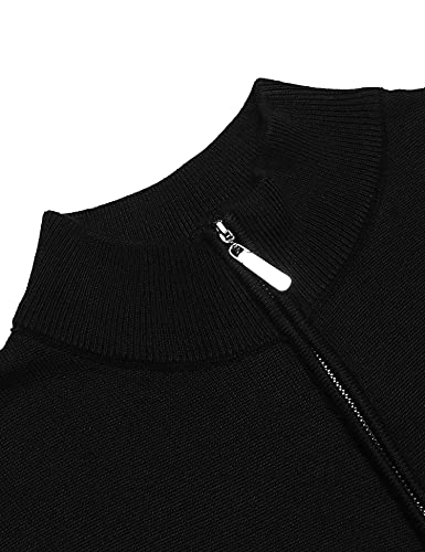 Coofandy Mens Casual Slim Fit Pullover Sweaters Long Sleeve Knitted Zip Up Mock Neck Polo Sweater (Black, Medium) #TOP3