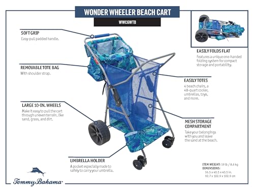 Image of Tommy Bahama Wonder Wheeler Deluxe Folding Beach Cart, Blue