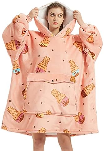 Wenlia Oversized Hooded Blanket Sweatshirt for Women, Printing Flannel Sherpa Blanket Big Pocket, Super Soft Warm Cozy Wearable Thick Hoodie One Size Fits All - Mother & Daughter Gift