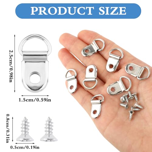 Image of 50 Pcs D Ring Picture Hangers Silver D Rings Picture Hanging Small D-Ring Pictures Hangers Including 50 Screws for Paintings, Mirrors, Clocks, Artwork Frames