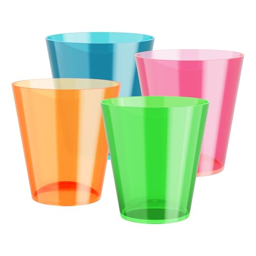 200Pack 2 Oz Plastic Shot Glasses Set, Neon Party Mini Shot Glasses Bulk, Durable and Reusable, Small Disposable Plastic Cups for Vodka, Whiskey, and More