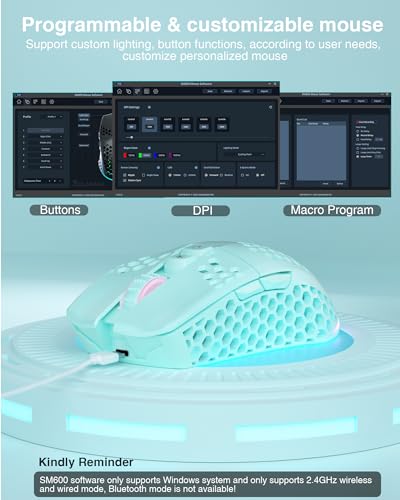 Image of SOLAKAKA SM600 Honeycomb Shell Gaming Mouse Wireless,8000 DPI Tri-Modes BT5.1 /2.4G Wireless /Type-C Wired Gamer Mouse with 2 Side Buttons, Macro Programmable and RGB Light for PC /Mac /Laptop,Green