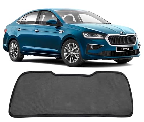 Image of Autofact Dicky Curtain for Slavia | Custom Fit Rear Windshield Sunshade | Foldable Mesh | Privacy & Cooling Car Accessory | Car Rear Sun Shade Heat Reduction UV Block Easy Install Durable Black Mesh