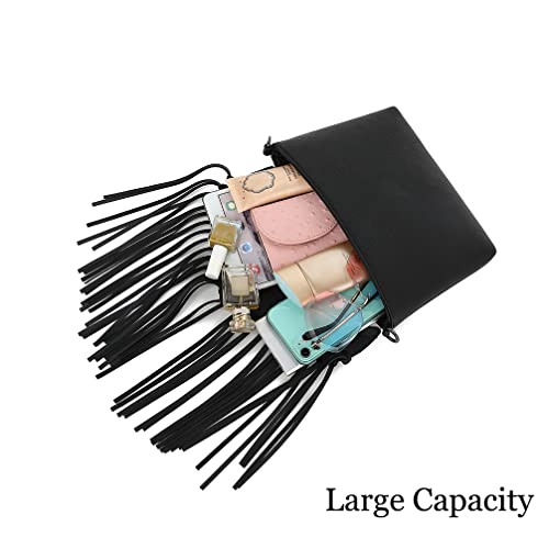 Image of Fringe Crossbody Purse for Women, Vintage Leather Western Boho Purse, Tassel Small Handbag Shoulder Bag
