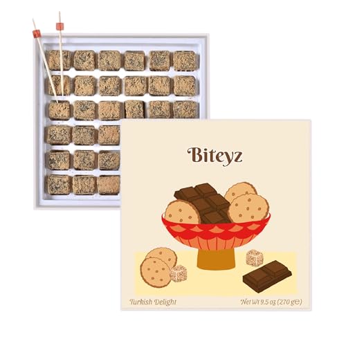 Image of Biteyz Goldie Turkish Delight, Candy Gift Box - Gourmet Treats, Chocolate Flavored Turkish Delight Coated with Caramelized Cookie Crumbs, 36 Pieces of Luxury Handmade Snacks