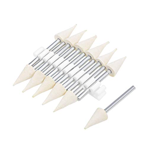 uxcell 8mm Wool Felt Mounted Points Conical Polishing Bits Burrs Buffing Wheels with 1/8" Shank 12 Pcs